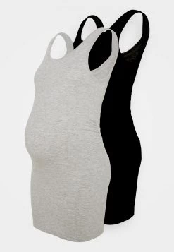 ONLY MATERNITY Donna OLMLOVELY LIFE LONG 2 PACK - Top - Black/black/light Grey Melange