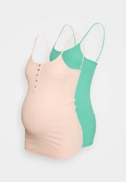 ONLY MATERNITY Donna OLMNESSA BUTTON 2 PACK - Top - Marine Green/peach Melba